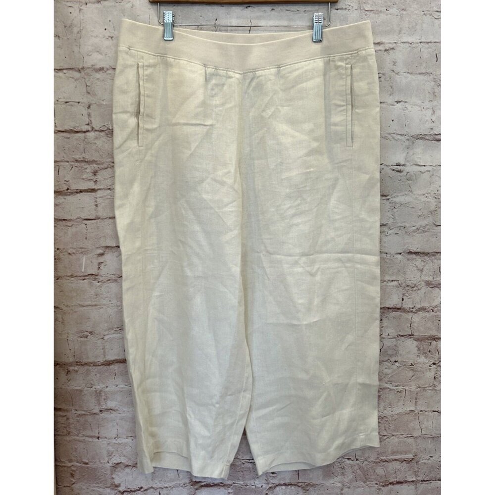 J.Jill Love Linen Ivory Cream Cropped Wide Leg Pant 100% Linen Size L Petite PL